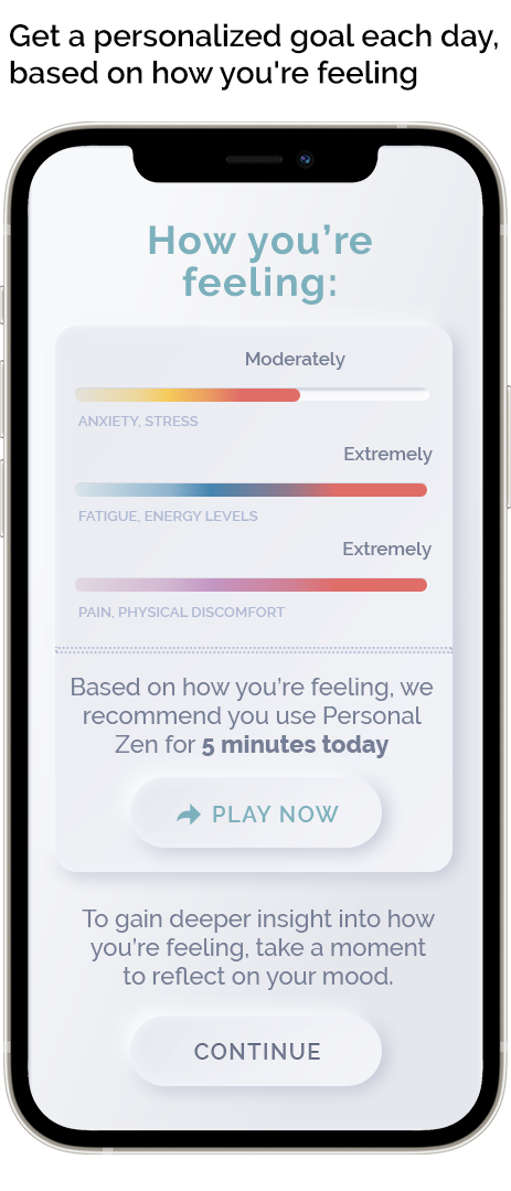 Clinically relevant stress tracking helps us determine how many minutes you should use Personal Zen to effectively reduce your stress and anxiety.